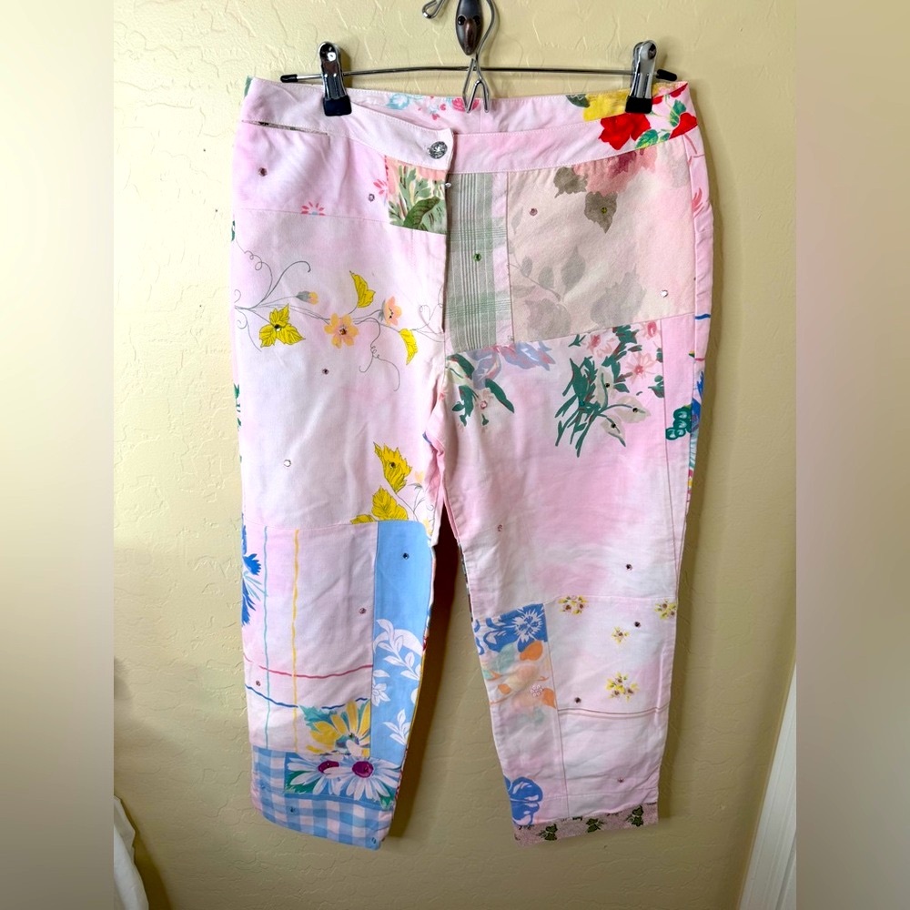 Rona’s Heart One of A Kind Vintage Tablecloth Cropped Pants Capri